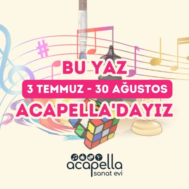 YAZ OKULU KAYITLARIMIZ BAŞLADI!🌞
ACAPELLA'DA BU YAZI DOLU DOLU GEÇİRECEĞİZ!🤗

🗓️ 3 Temmuz-30 ağustos
🕤 09.30-13.00
5-7 ve 8-10 Yaş Grupları

Branşlarımız/Derslerimiz
🧠Matematiksel Zeka Oyunları
🎭İngilizce Drama
🎼Temel Muzik Egitimi/Solfej
🕺Modern Dans
🔤İngilizce
♟️Satranç
🎭Drama
🎨Resim
🧘‍♀️Yoga

Kayıt ve Bilgi İçin
0242 349 22 99

#yazokulu #acapellasanatevi